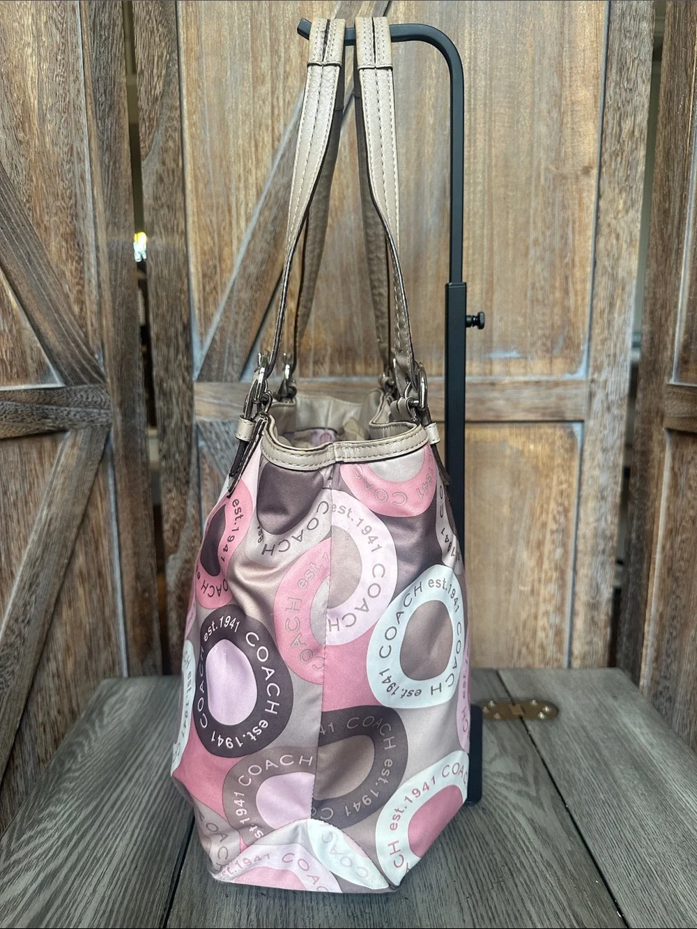 Coach Vintage Soho Snaphead Pink & Taupe Shoulder Tote Matching Wristlet RARE - Picture 3 of 16